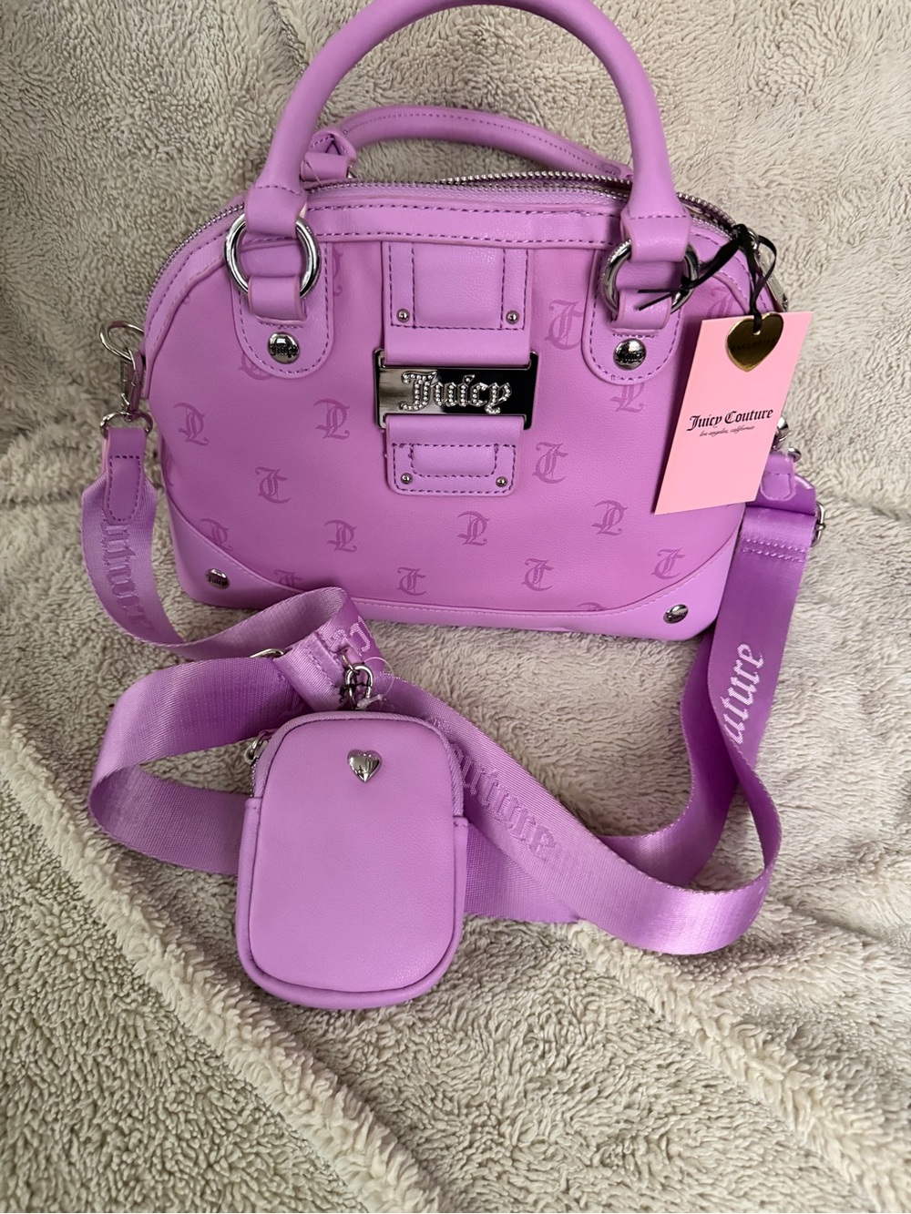Juicy Couture Lilac Logo Satchel with Crossbody Strap